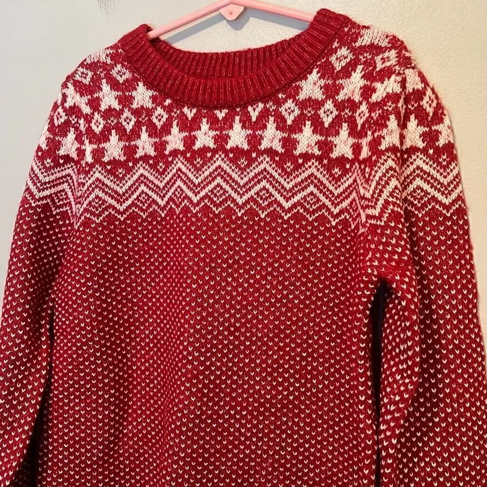 Evsie Girl’s Red Chevron Long Sleeve Crew Neck Sweater Dress Small NWT